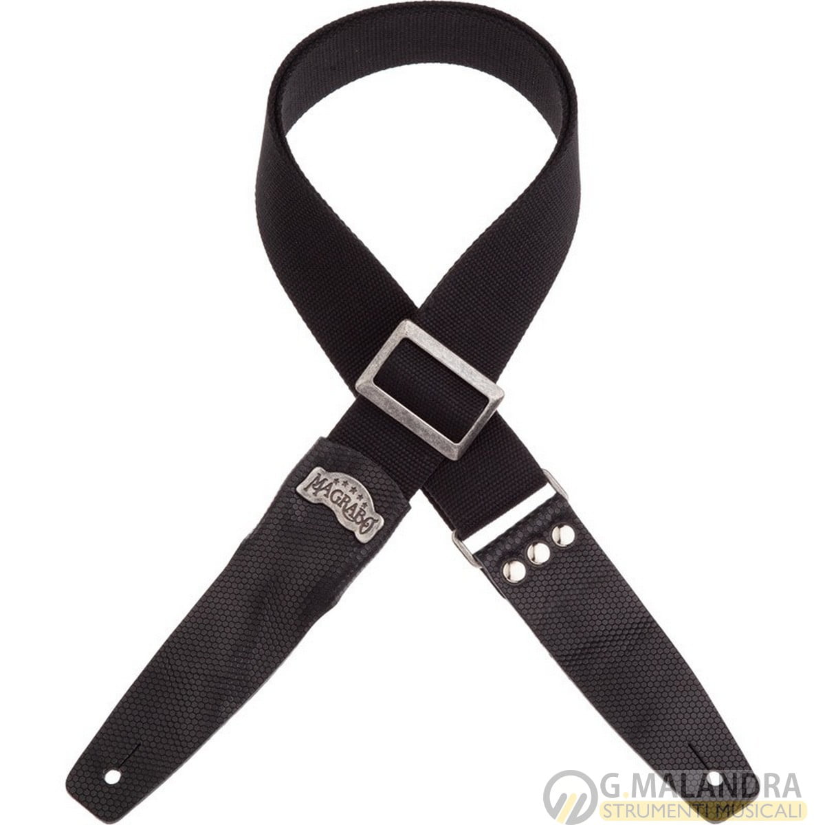 TRACOLLA MAGRABO’ STRIPE SC COTTON NERO 5 CM TERMINALI TWINKLE NERO, FIBBIA RECTA ARGENTO 240.112M