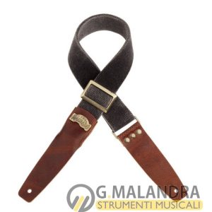 MAGRABO’ mod. Stripe SC Cotton Washed Nero 5 cm terminali Twinkle Marrone, fibbia Recta Ottone 240.135M
