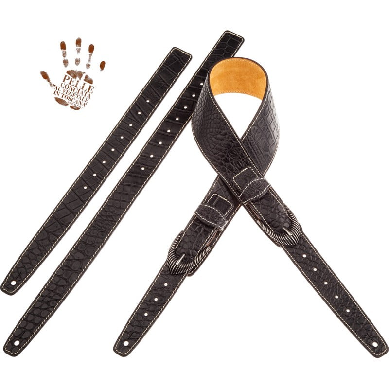 TRACOLLA MAGRABO’ TWIN BUCKLES TS EMBOSSED COCCO PROS NERO 7 CM (FIBBIE GROOVE ARGENTO) 301.220 M