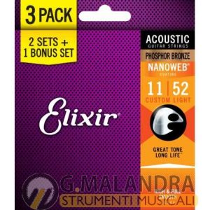 ELIXIR 011-052 PACK 2+1 16544 NANOWEB PHOSPHOREBRONZE